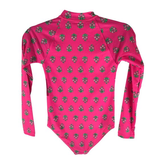 J Crew Crewcuts Girls' Block-Print Rash Guard Swimsuit Long Sleeve Pink 10 - Picture 2 of 7